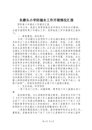 东磨头小学防溺水工作开展情况汇报