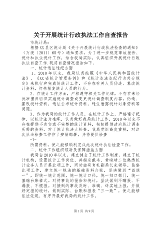 关于开展统计行政执法工作自查报告