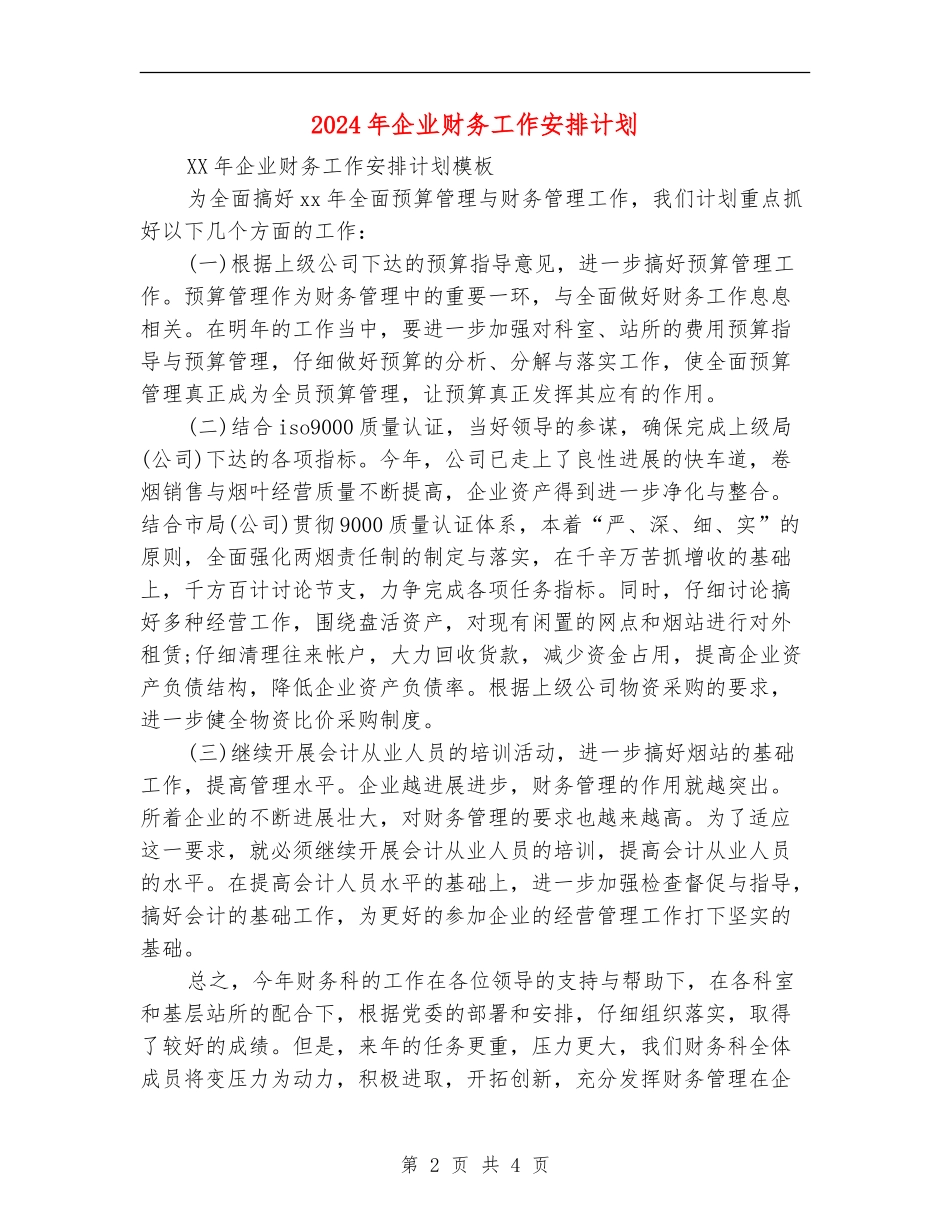 2024年企业财务工作安排计划_第2页