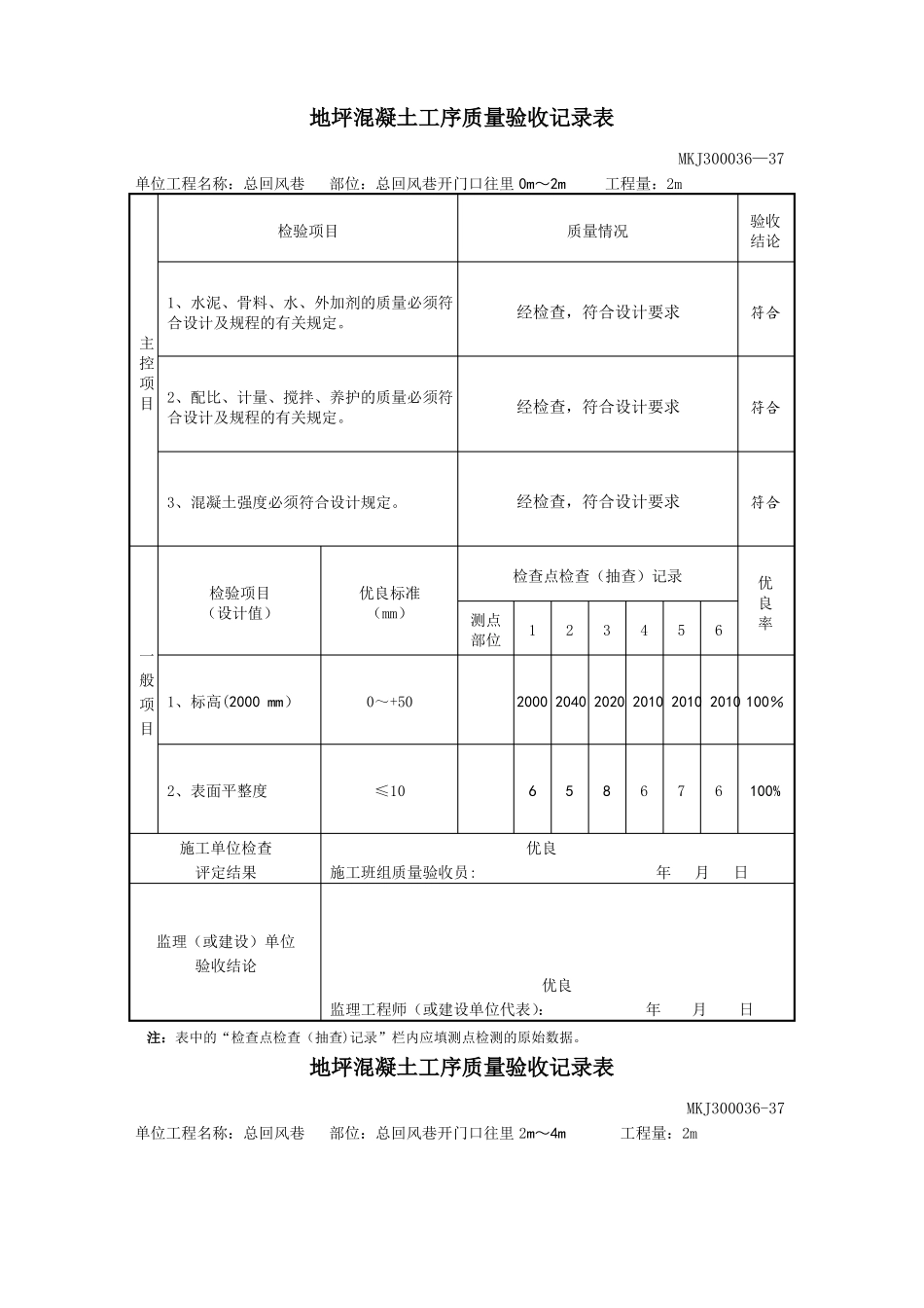地坪混凝土工序质量验收记录表_第1页
