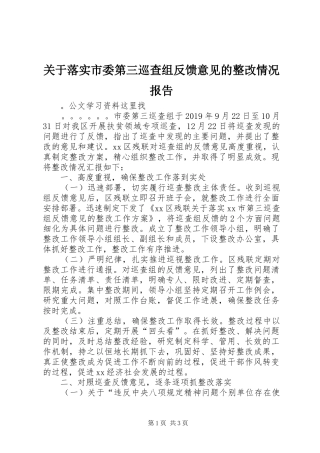 关于落实市委第三巡查组反馈意见的整改情况报告