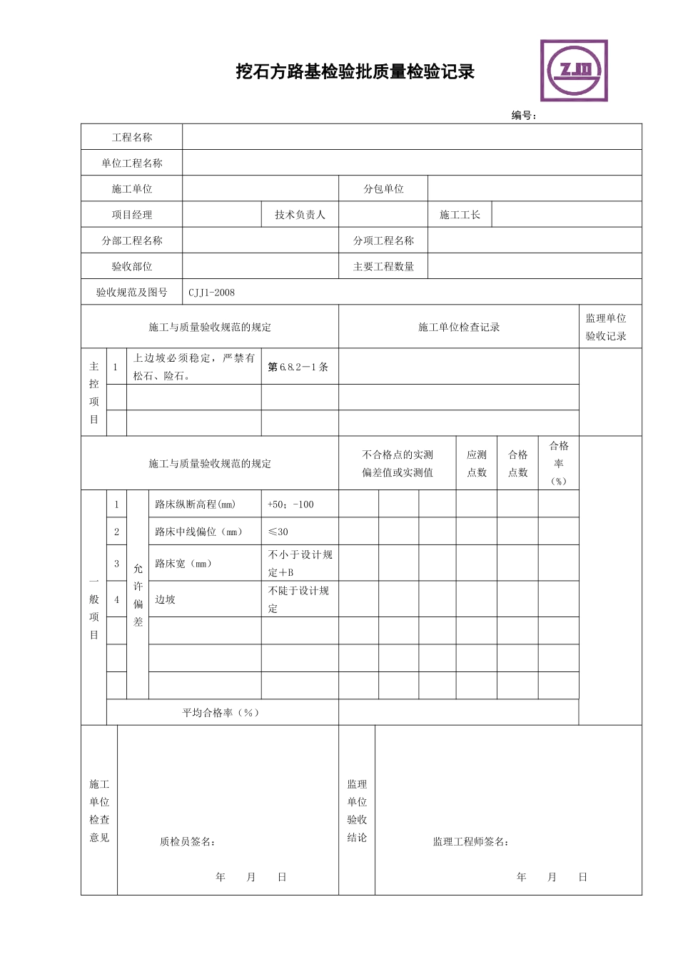 市政道路工程检验批质量检收记录表_第2页