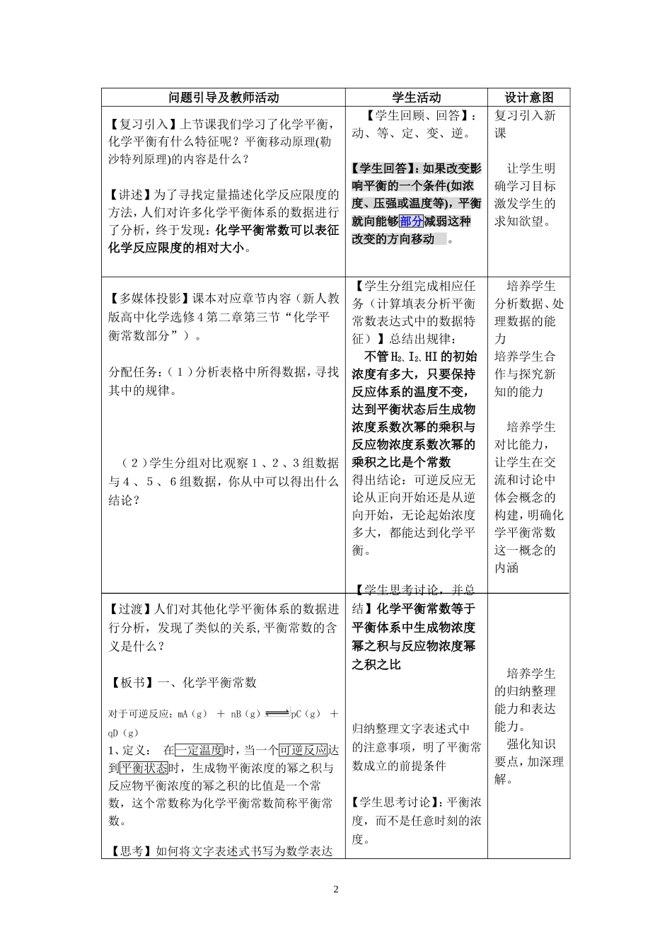 《化学平衡常数》教案_第2页