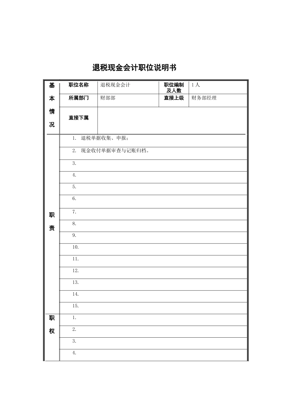 退税现金会计岗位说明书_第1页