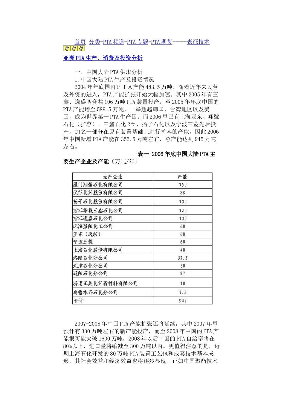 亚洲PTA生产、消费及投资分析_第1页