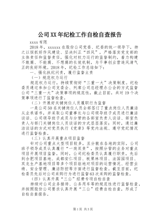 公司XX年纪检工作自检自查报告