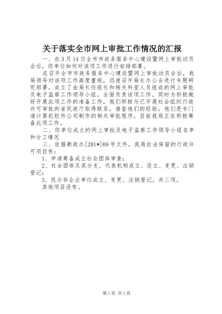 关于落实全市网上审批工作情况的汇报