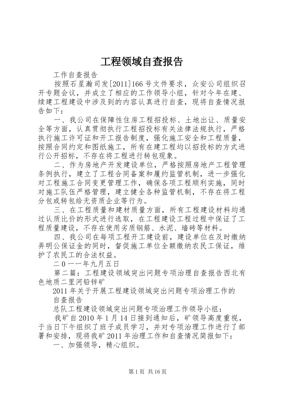 工程领域自查报告_第1页