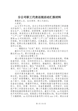分公司职工代表巡视活动汇报材料