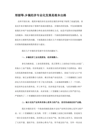 乡镇经济专业化发展是根本出路