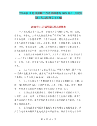 2024年11月试用期工作总结样本与2024年11月试用期工作总结范文2汇编