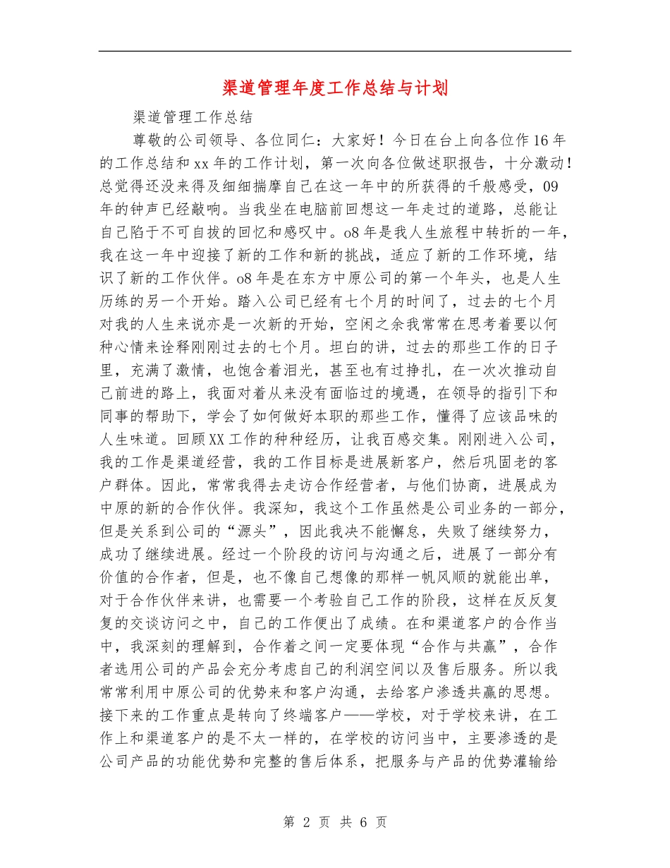 渠道管理年度工作总结与计划_第2页