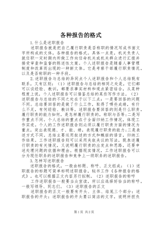 各种报告的格式