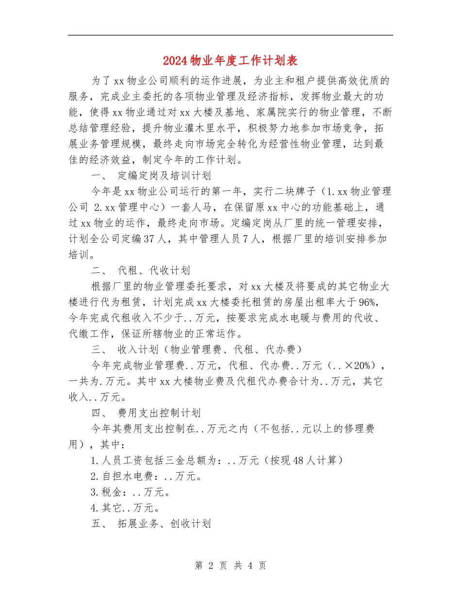 2024物业年度工作计划表_第2页