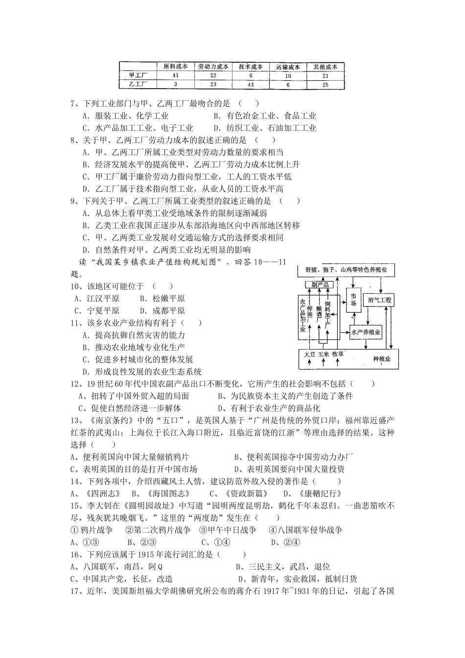 天柱民中高三月考文科综合卷_第2页