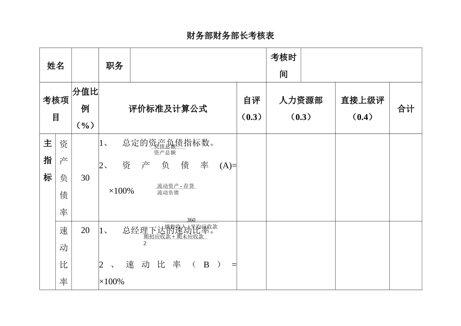 亚华乳业-财务部考核表_第1页
