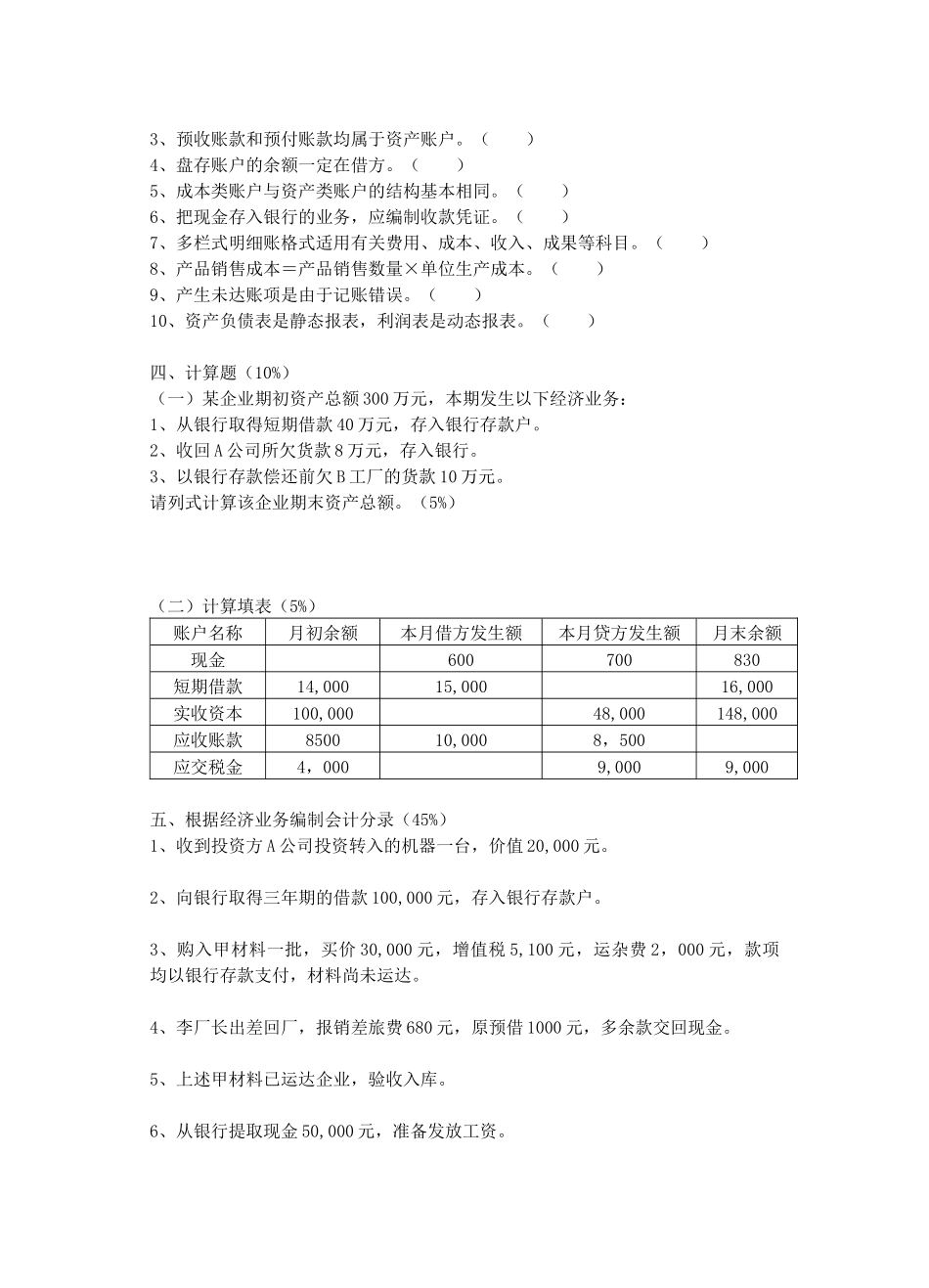 泉州华侨职业中专学校基础会计会考试卷_第3页