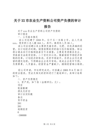 关于XX市农业生产资料公司资产负债的审计报告