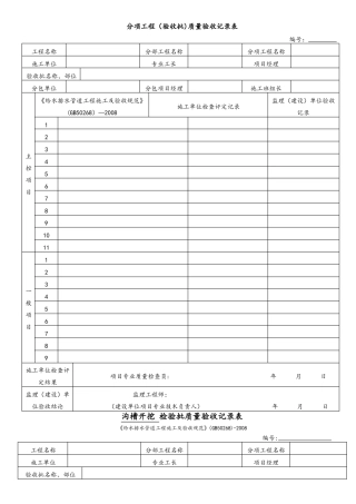 雨污水管道施工工序检验批验收记录表