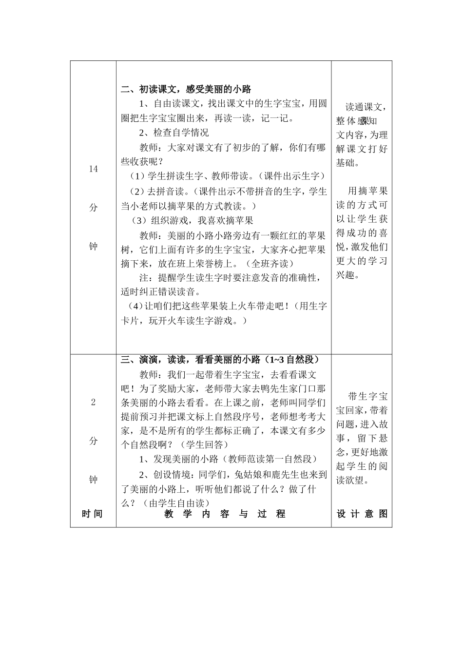 小学语文一年级下册《美丽的小路》教学设计_第3页