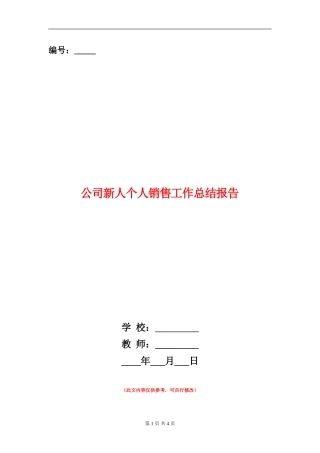 公司新人个人销售工作总结报告