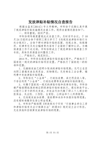 发放津贴补贴情况自查报告