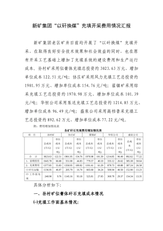 新矿集团“以矸换煤”充填开采费用情况汇报(10年10月第二稿)