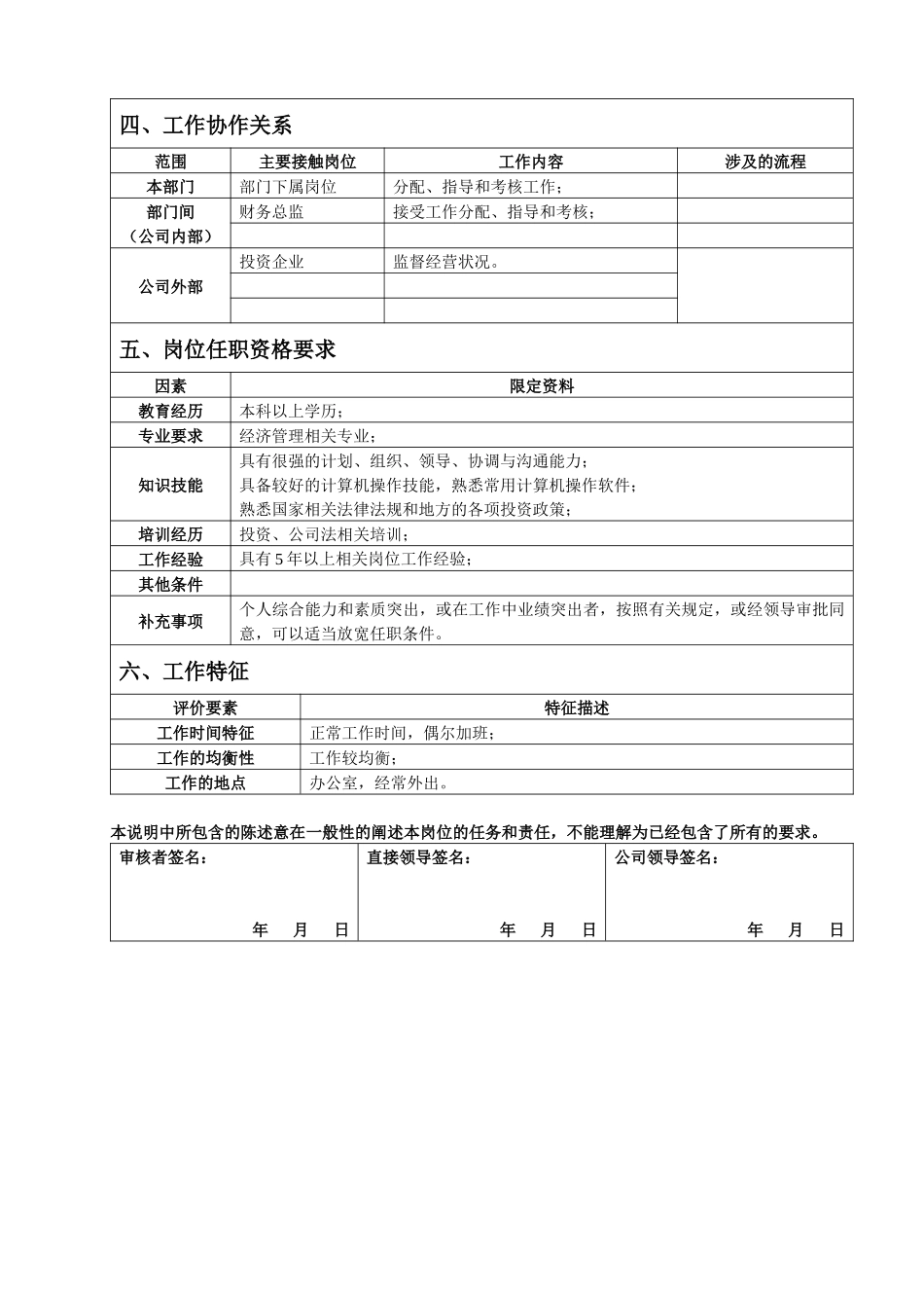 投资部经理岗位说明书_第2页
