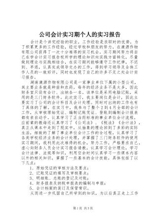 公司会计实习期个人的实习报告