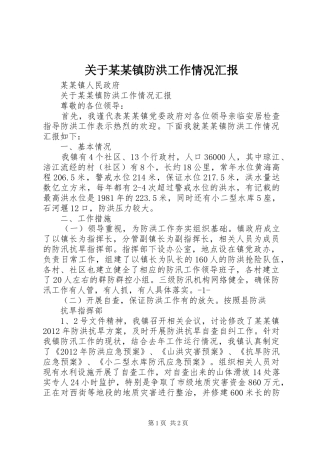 关于某某镇防洪工作情况汇报
