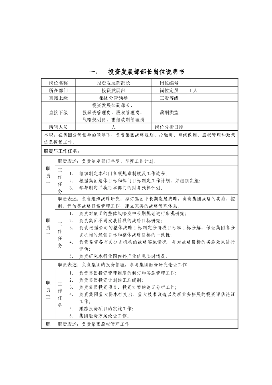 投资发展部岗位说明书_第2页