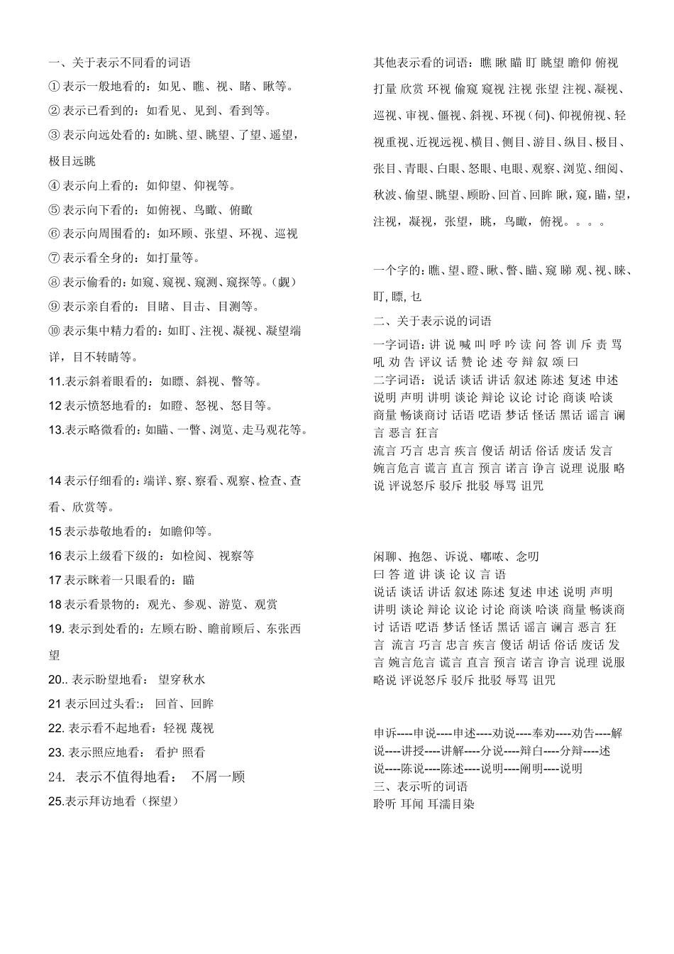 表示看、说、听的词语_第1页