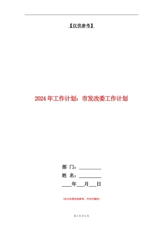 2024年工作计划：市发改委工作计划