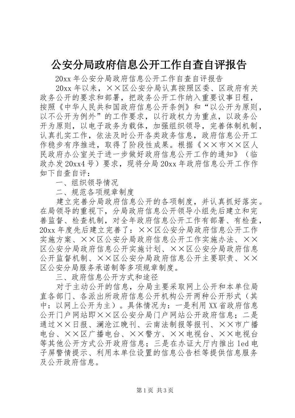 公安分局政府信息公开工作自查自评报告_第1页