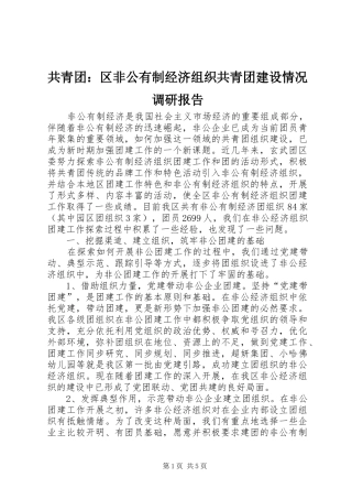 共青团：区非公有制经济组织共青团建设情况调研报告