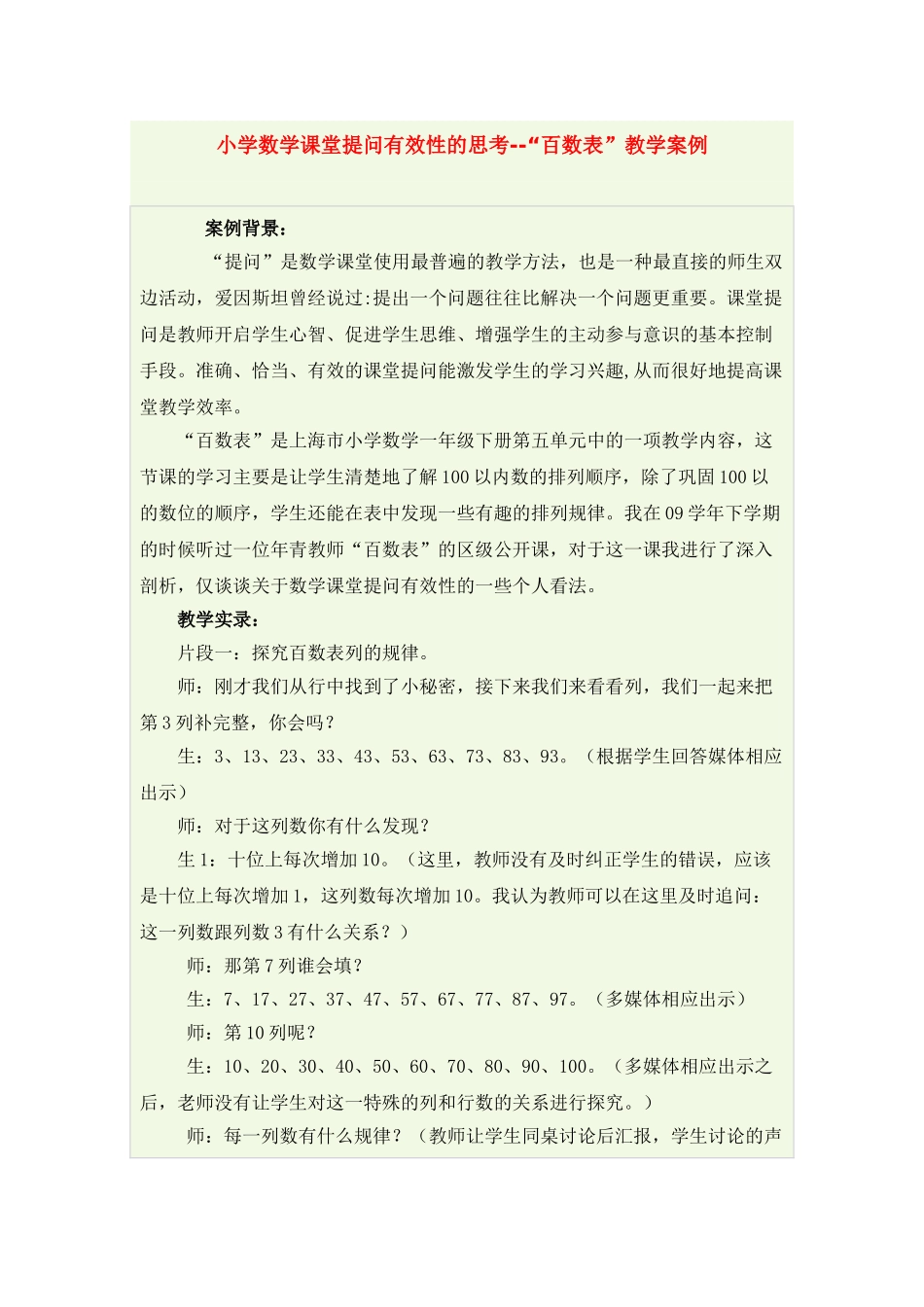 小学数学课堂提问有效性的思考_第1页