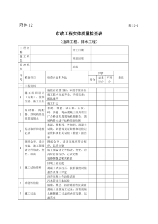 市政工程实体质量检查表