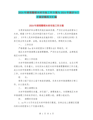 2024年清理整顿木材市场工作方案与2024年演讲与口才演讲稿范文汇编