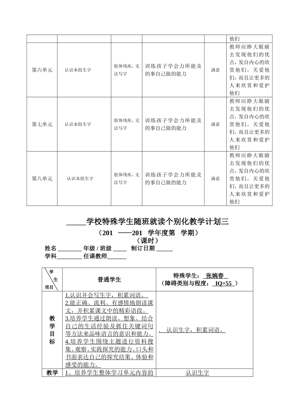 随班就读学生个别化教学计划（样表）_第3页