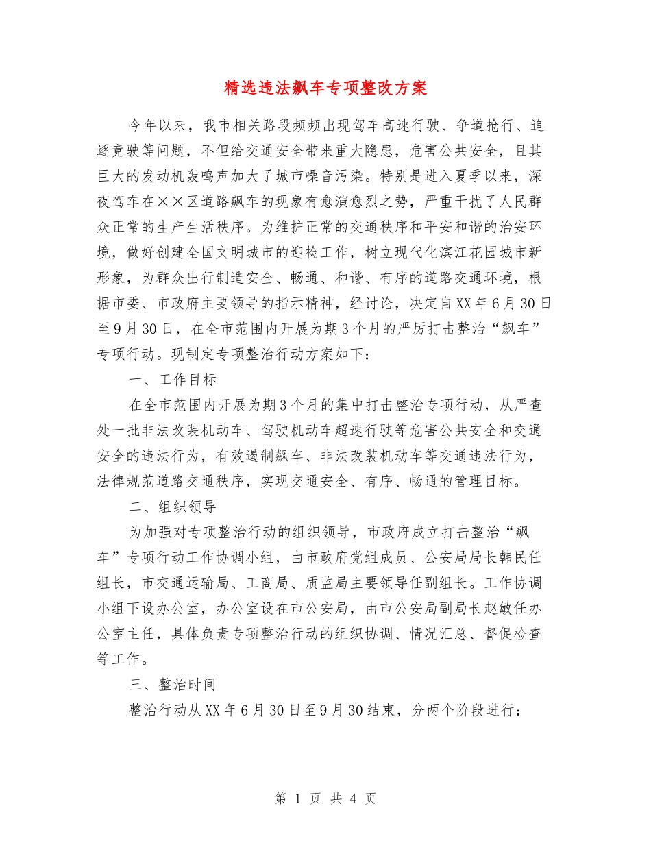 违法飙车专项整改方案_第1页