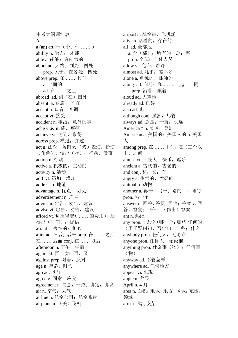 中考大纲词汇表_第1页