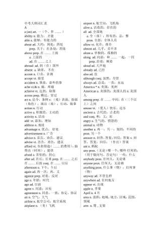 中考大纲词汇表