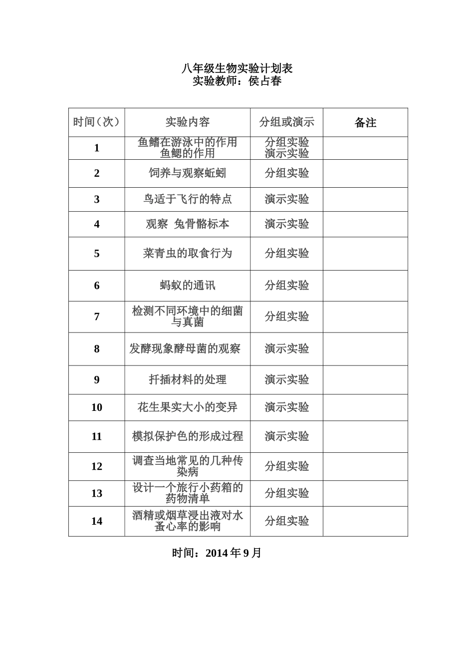 八年级生物实验计划表_第1页
