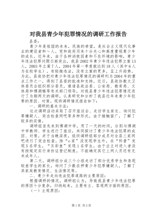 对我县青少年犯罪情况的调研工作报告
