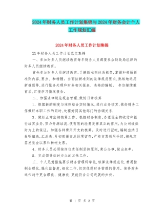 2024年财务人员工作计划集锦与2024年财务会计个人工作规划汇编