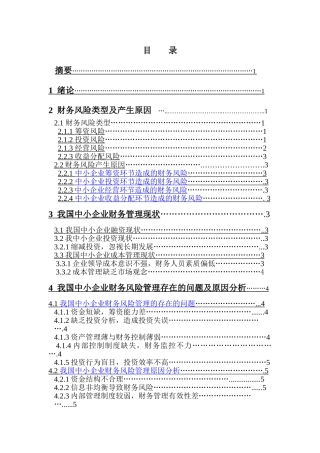我国中小企业财务风险及控制研究