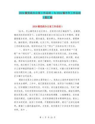 2024镇党政办公室工作总结1与2024镇半年工作总结3篇汇编