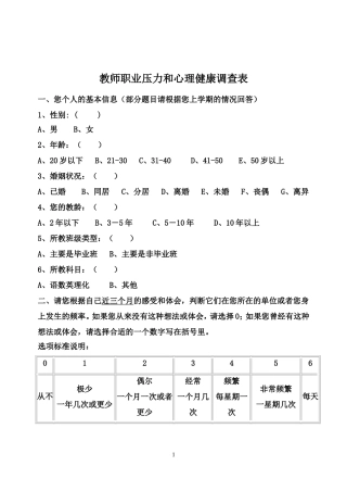 教师职业压力和心理健康调查表1