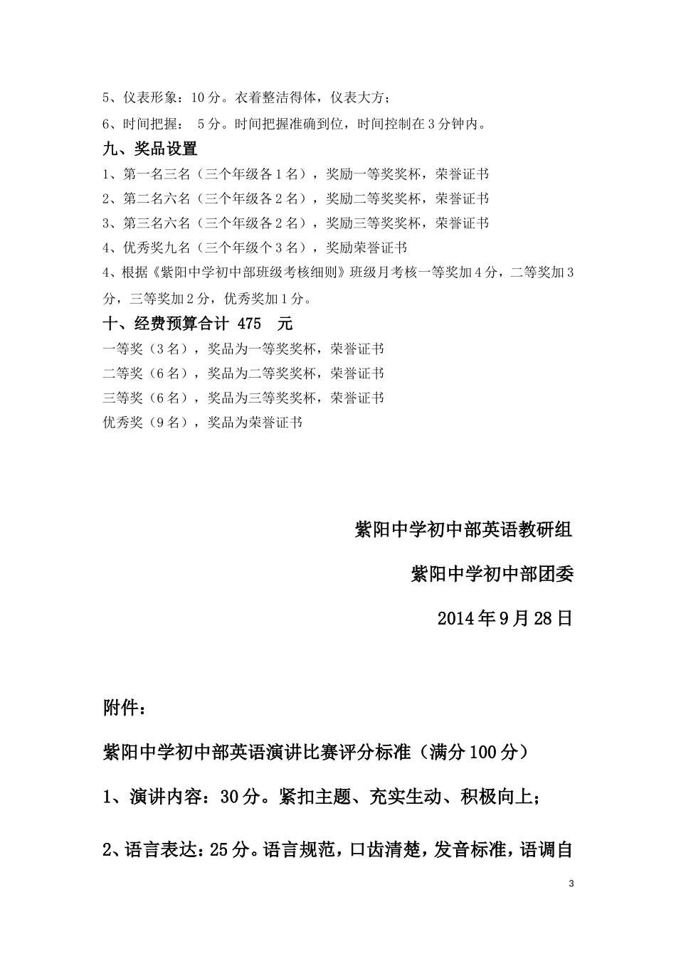 关于紫阳中学初中部英语演讲赛方案_第3页