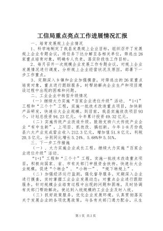 工信局重点亮点工作进展情况汇报